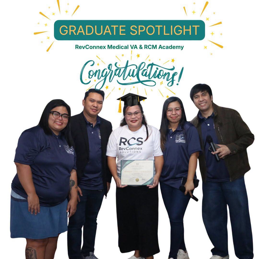 Yannie at her RevConnex graduation, holding her certificate with the RCS team — hired right after the Internship program